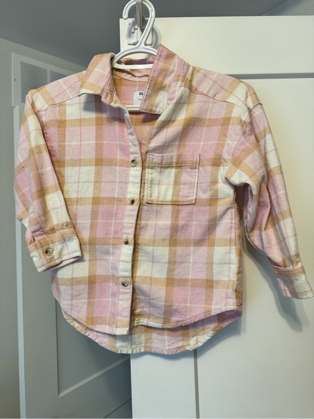 Old Navy Girls' Pink and Tan Plaid Button-Down Shirt